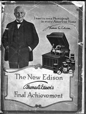 Thomas Edison (1847–1931) wirbt für seinen Phonographen. Entgegen seiner 