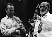 Steve Lacy (Foto: Michael Scheiner) und Sonny Rollins (Foto: Ssirus W. Pakzad) im fiktiven musikalischen Dialog.